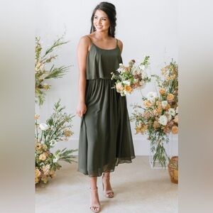 Bridesmaid dress - Revelry Layla midi convertible chiffon dress deep olive